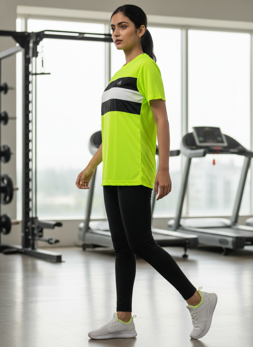 Women’s Neon Green Sports T-Shirt – CK Inspired Design | Gym & Activewear (Non-Original)