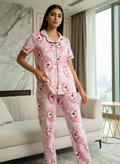 ＤＵＴＣＨ ＤＲＥＡＭ™ Women’s Pink Teddy Print Nightwear Set – Soft Cotton Night Suit for Comfortable Sleep