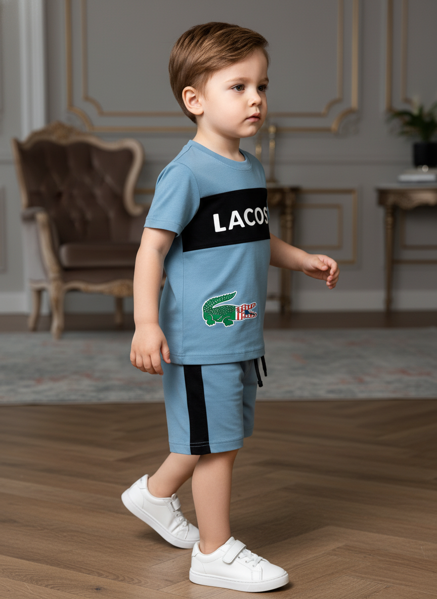 Boys Premium Cotton Cord Set – Half Sleeve T-Shirt & Shorts (Sky Blue)