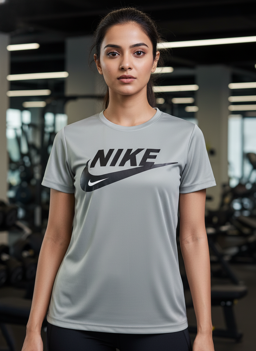 Women’s Grey Sports T-Shirt – Nike Inspired Logo Design | Gym & Activewear (Non-Original)