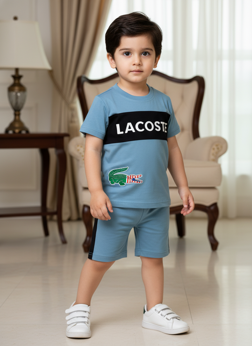 Boys Premium Cotton Cord Set – Half Sleeve T-Shirt & Shorts (Sky Blue)