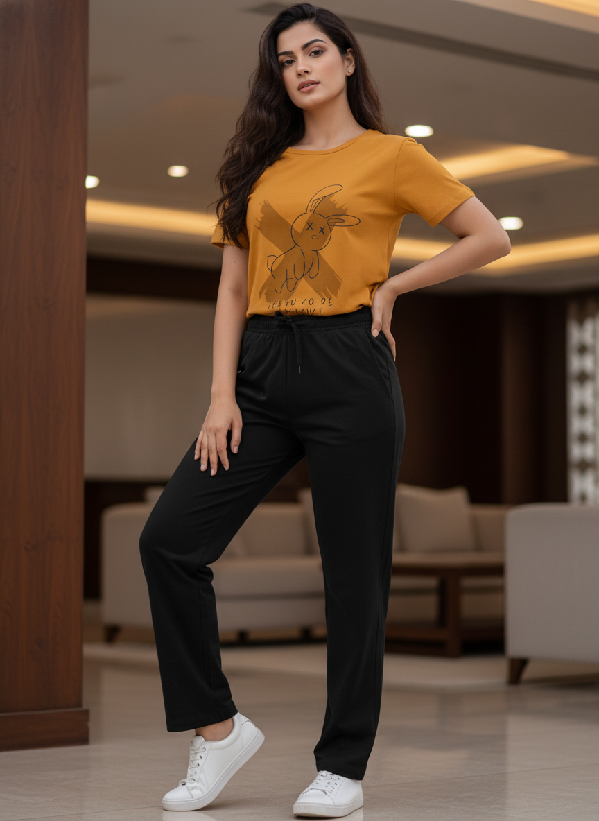 ＤＵＴＣＨ ＤＲＥＡＭ™ Women’s Graphic Print T-Shirt & Black Pants Cord-Set | Trendy Casual