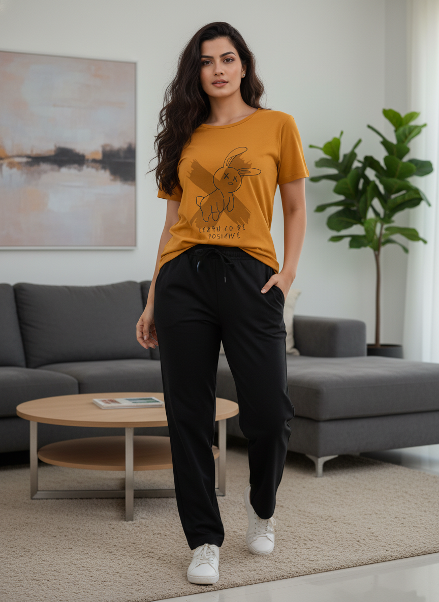 ＤＵＴＣＨ ＤＲＥＡＭ™ Women’s Graphic Print T-Shirt & Black Pants Cord-Set | Trendy Casual
